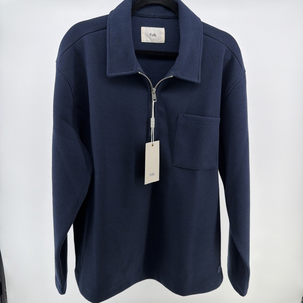 NWT Folk Men's 1/4 Zip‎ Pullover 100% Polyester Navy Pullover Jacket Sz L